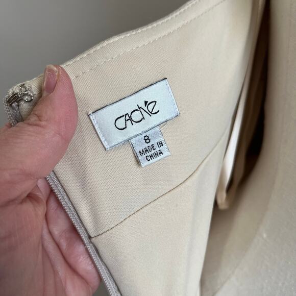 Cache Pale Gold Shimmer Pleated Skirt Jersey Halter Maxi Evening Gown Size 8 - Picture 6 of 9